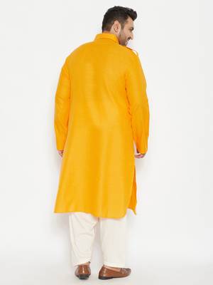 Mustard and Cream Cotton Blend Pathani Kurta Set 4
