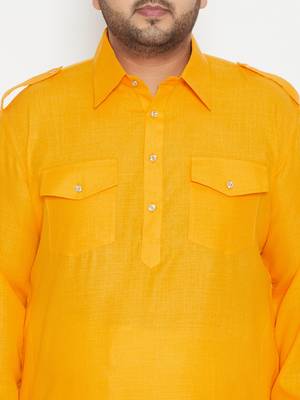 Mustard and Cream Cotton Blend Pathani Kurta Set 5