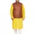 Mustard, Coffee Brown And White Cotton Blend Jacket Kurta Pyjama Set