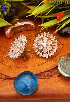Pink earringsIndian Jewellery American Diamond Rose Polish Long Hangging Dangler Earrings for Women Wedding 1