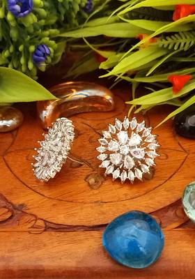 White Indian Jewellery American Diamond Rose Polish Long Hangging Dangler Earrings for Women Wedding 1