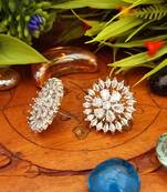 White Indian Jewellery American Diamond Rose Polish Long Hangging Dangler Earrings for Women Wedding