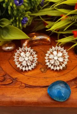 White Indian Jewellery American Diamond Rose Polish Long Hangging Dangler Earrings for Women Wedding 2