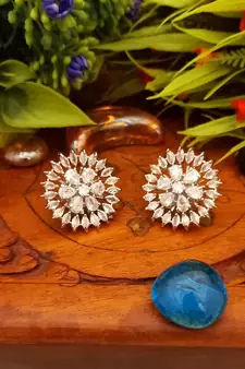 White Indian Jewellery American Diamond Rose Polish Long Hangging Dangler Earrings for Women Wedding