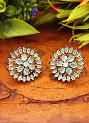 GreenIndian Jewellery American Diamond Rose Polish Long Hangging Dangler Earrings for Women Wedding 1
