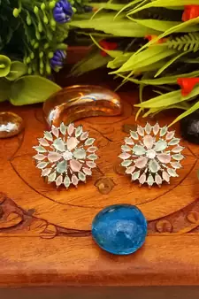 Multicolor Indian Jewellery American Diamond Rose Polish Long Hangging Dangler Earrings for Women Wedding