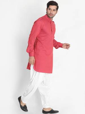 Maroon Woven Blended Cotton Pathani-Suits 2