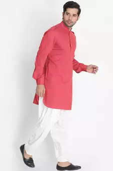 Maroon Woven Blended Cotton Pathani-Suits