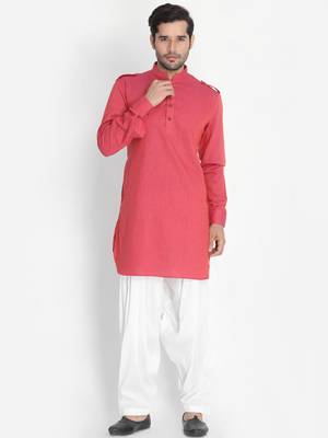 Maroon Woven Blended Cotton Pathani-Suits 3