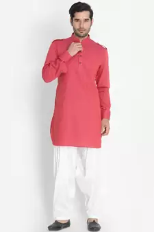 Maroon Woven Blended Cotton Pathani-Suits