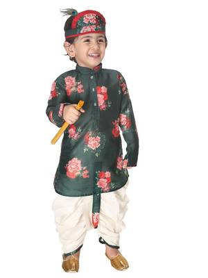 Infant  Multicolor-Base-Green Cotton Blend Kurta And Dhoti Set 1