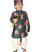 Infant  Multicolor-Base-Green Cotton Blend Kurta And Dhoti Set