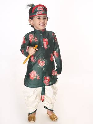 Infant  Multicolor-Base-Green Cotton Blend Kurta And Dhoti Set 2