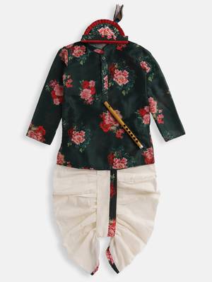 Infant  Multicolor-Base-Green Cotton Blend Kurta And Dhoti Set 3