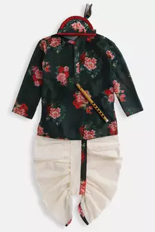Infant  Multicolor-Base-Green Cotton Blend Kurta And Dhoti Set
