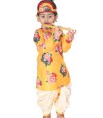Infant  Multicolor-Base-Yellow Cotton Blend Kurta And Dhoti Set