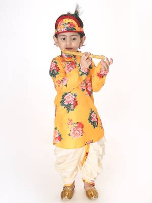 Infant  Multicolor-Base-Yellow Cotton Blend Kurta And Dhoti Set 2
