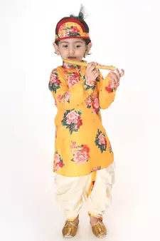 Infant  Multicolor-Base-Yellow Cotton Blend Kurta And Dhoti Set