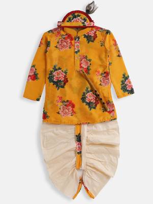 Infant  Multicolor-Base-Yellow Cotton Blend Kurta And Dhoti Set 3