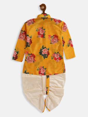 Infant  Multicolor-Base-Yellow Cotton Blend Kurta And Dhoti Set 4