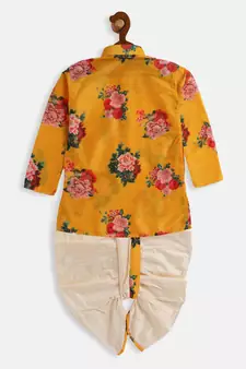 Infant  Multicolor-Base-Yellow Cotton Blend Kurta And Dhoti Set