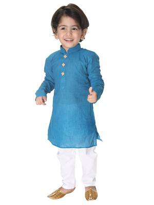 Infant  Azure And White Pure Cotton Kurta Pyjama Set 1