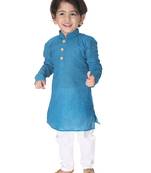 Infant  Azure And White Pure Cotton Kurta Pyjama Set