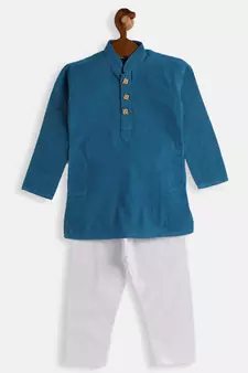 Infant  Azure And White Pure Cotton Kurta Pyjama Set