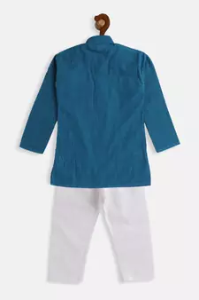 Infant  Azure And White Pure Cotton Kurta Pyjama Set