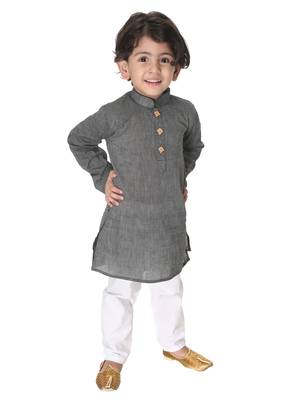 Infant  Black And White Pure Cotton Kurta Pyjama Set 1