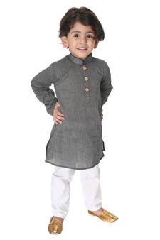 Infant Boys Black And White Pure Cotton Kurta Pyjama Set