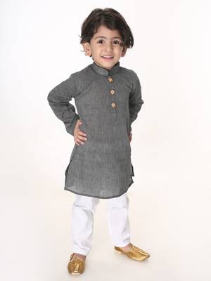 Infant  Black And White Pure Cotton Kurta Pyjama Set 2