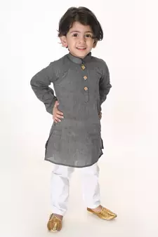 Infant  Black And White Pure Cotton Kurta Pyjama Set
