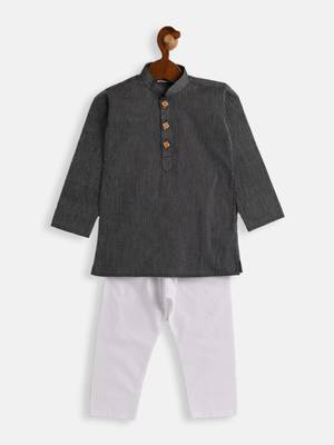 Infant  Black And White Pure Cotton Kurta Pyjama Set 3