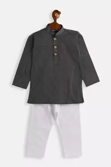 Infant  Black And White Pure Cotton Kurta Pyjama Set