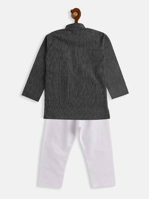Infant  Black And White Pure Cotton Kurta Pyjama Set 4