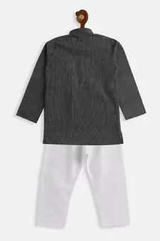 Infant  Black And White Pure Cotton Kurta Pyjama Set
