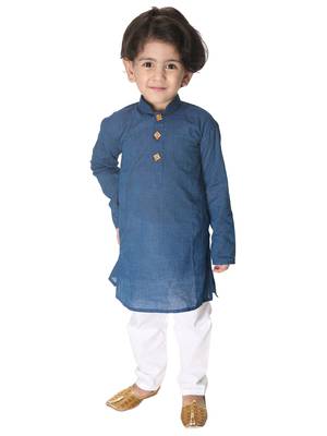 Infant  Midnight Blue And White Pure Cotton Kurta Pyjama Set 1