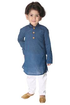 Infant Boys Midnight Blue And White Pure Cotton Kurta Pyjama Set
