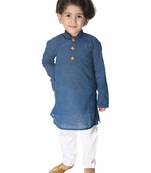 Infant  Midnight Blue And White Pure Cotton Kurta Pyjama Set
