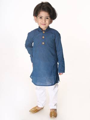 Infant  Midnight Blue And White Pure Cotton Kurta Pyjama Set 2