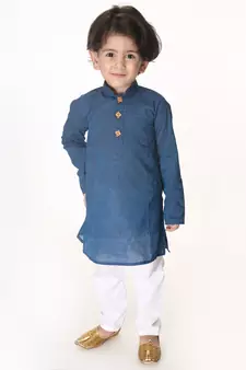 Infant  Midnight Blue And White Pure Cotton Kurta Pyjama Set