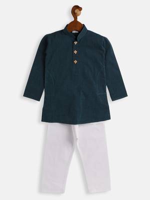 Infant  Midnight Blue And White Pure Cotton Kurta Pyjama Set 3