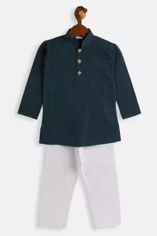 Infant  Midnight Blue And White Pure Cotton Kurta Pyjama Set