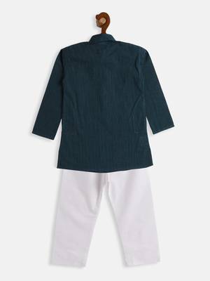Infant  Midnight Blue And White Pure Cotton Kurta Pyjama Set 4