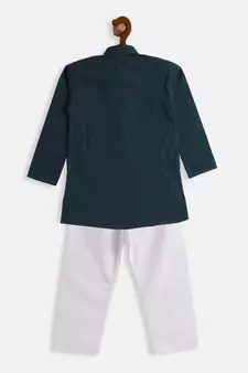 Infant  Midnight Blue And White Pure Cotton Kurta Pyjama Set
