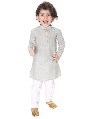 Infant  Ash Grey And White Pure Cotton Kurta Pyjama Set 2