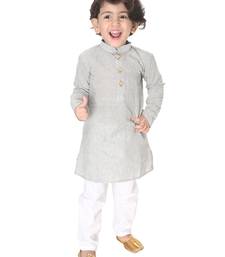 Infant Boys Ash Grey And White Pure Cotton Kurta Pyjama Set