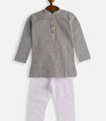 Infant  Ash Grey And White Pure Cotton Kurta Pyjama Set