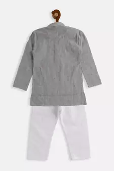 Infant  Ash Grey And White Pure Cotton Kurta Pyjama Set